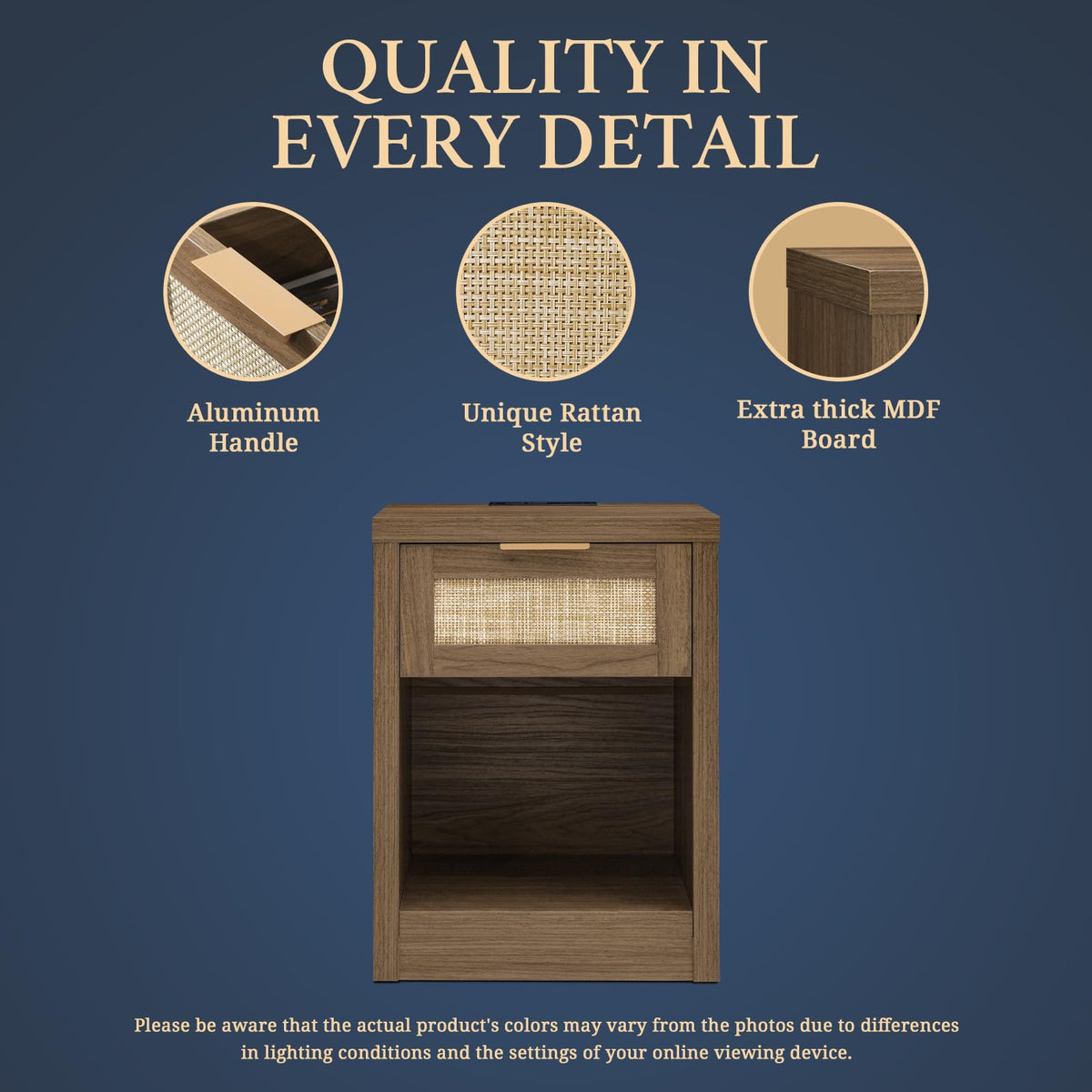 OAKHAM Boho Nightstand with Drawer & Storage Shelf