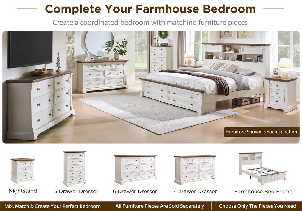 T4TREAM Farmhouse Drawer Dresser for Bedroom Storage