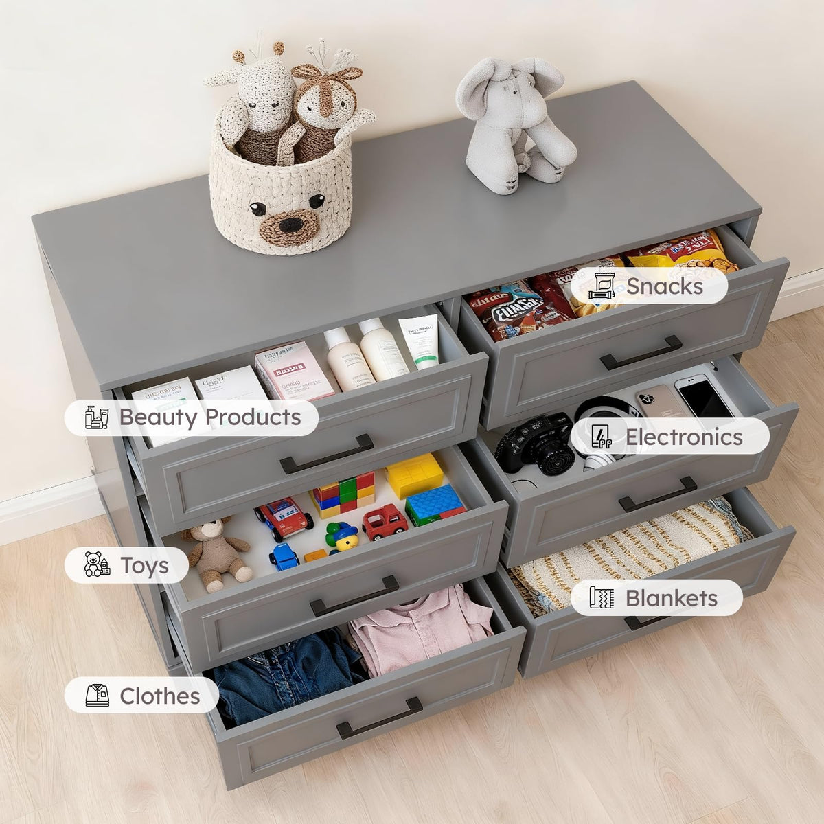 BERRY NEST Farmhouse 6 Drawers Dresser for Bedroom
