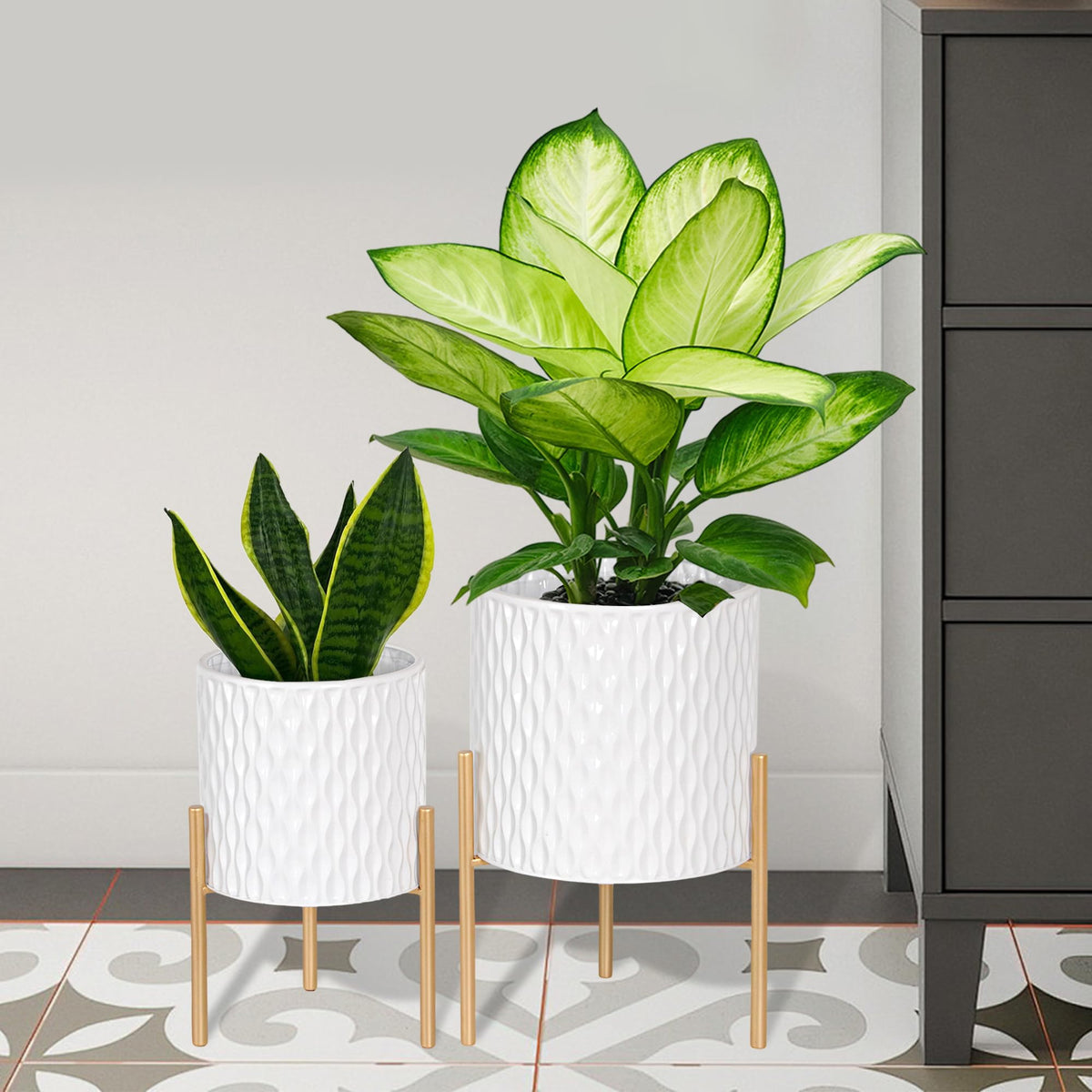 ARNIS Modern Metal Planter Pots with Stands, Set of 2