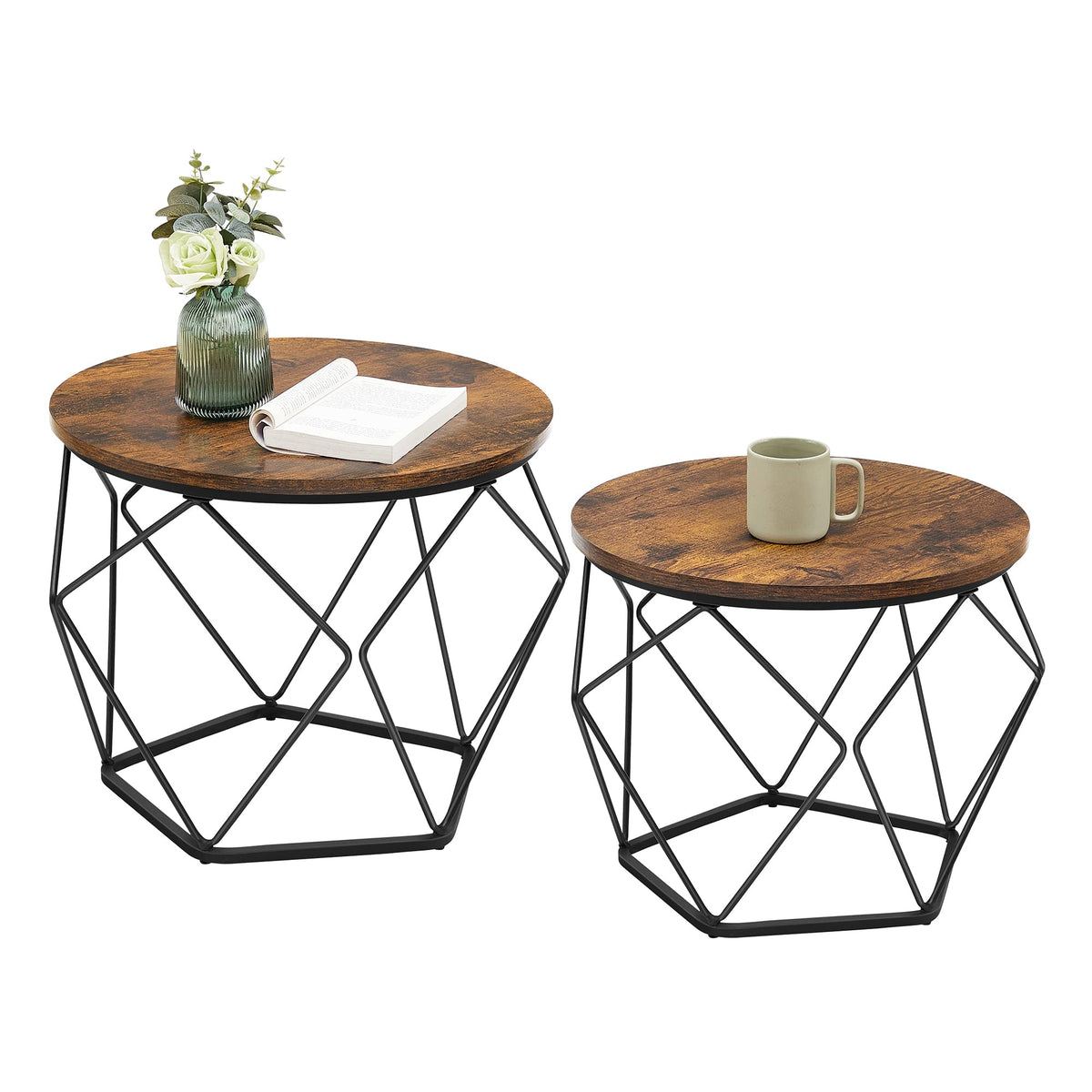 VASAGLE Round Coffee Tables with Steel Frame, Set of 2