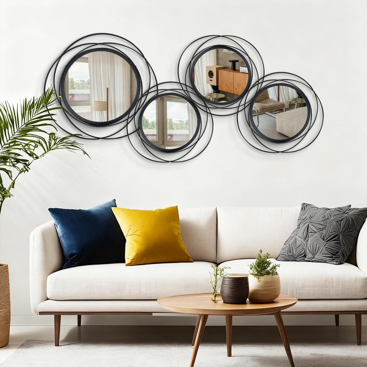 Cityelf Sunburst Round Decorative Wall Mirrors, Set of 3