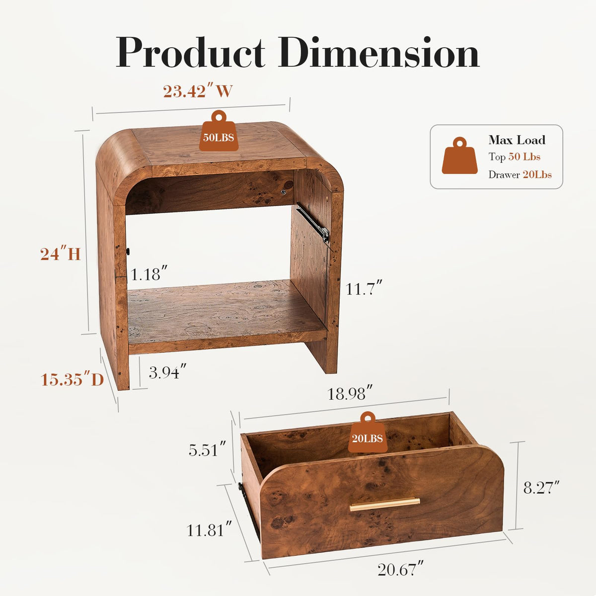 EliteSet Modern Nightstand for Bedroom & Living Room