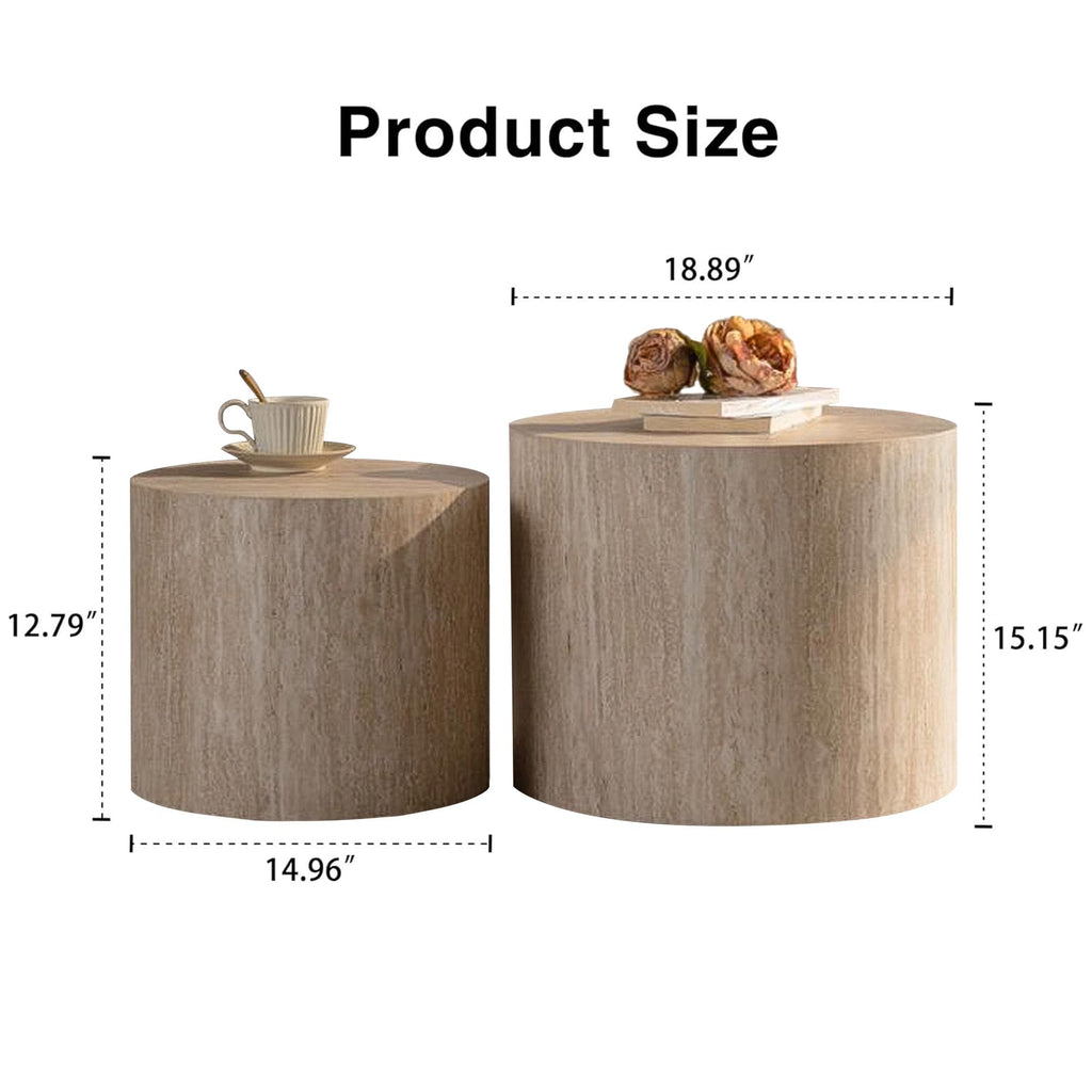 Dorivibe Round Wooden Nesting Coffee Tables, Set of 2