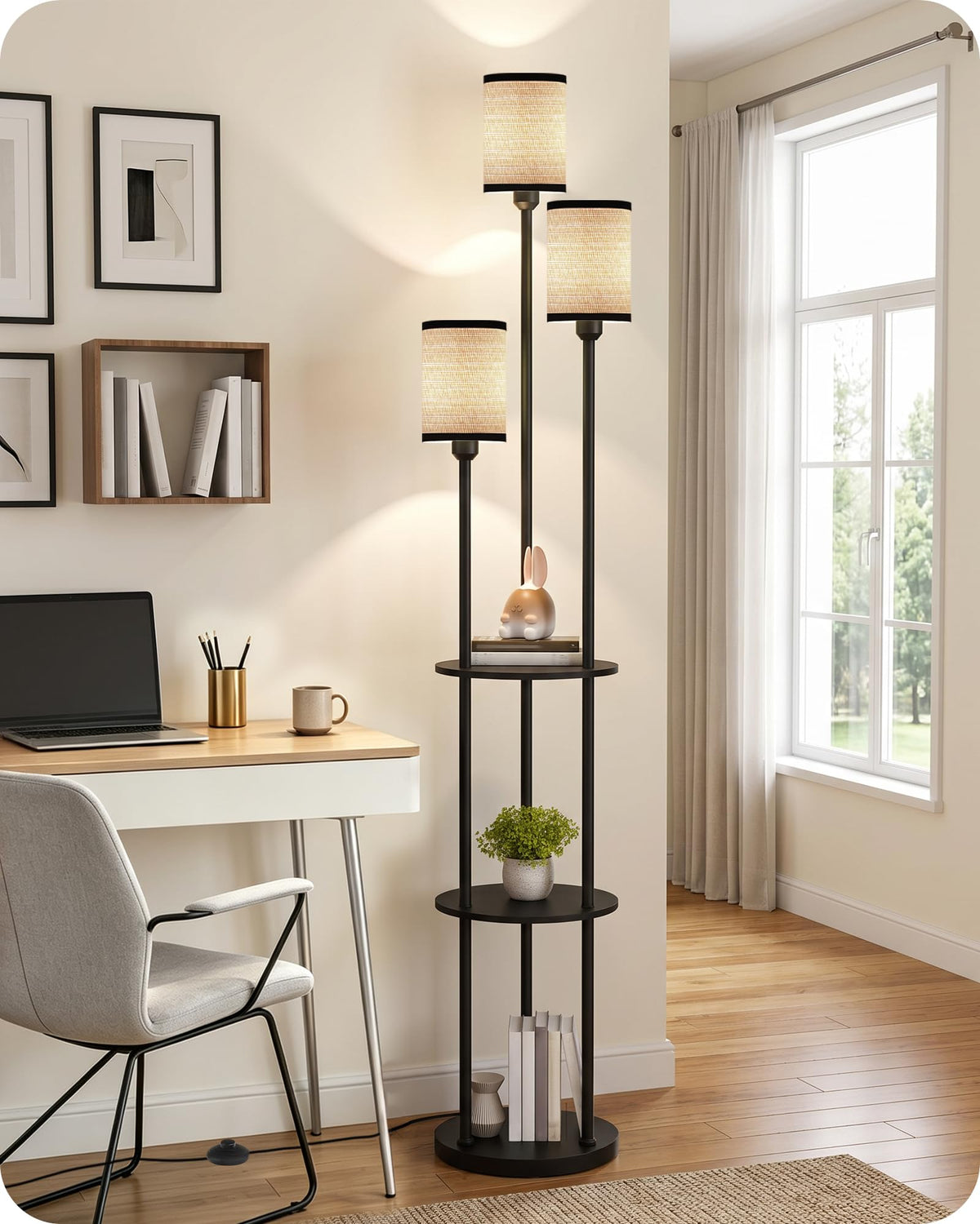 GOEBLESON 3-Light Floor Lamp with Shelves & Foot Switch