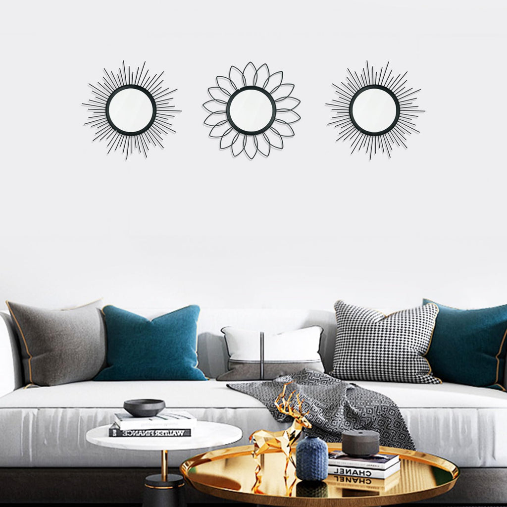 Gold Metal Sunburst Decorative Wall Mirrors, Set of 3