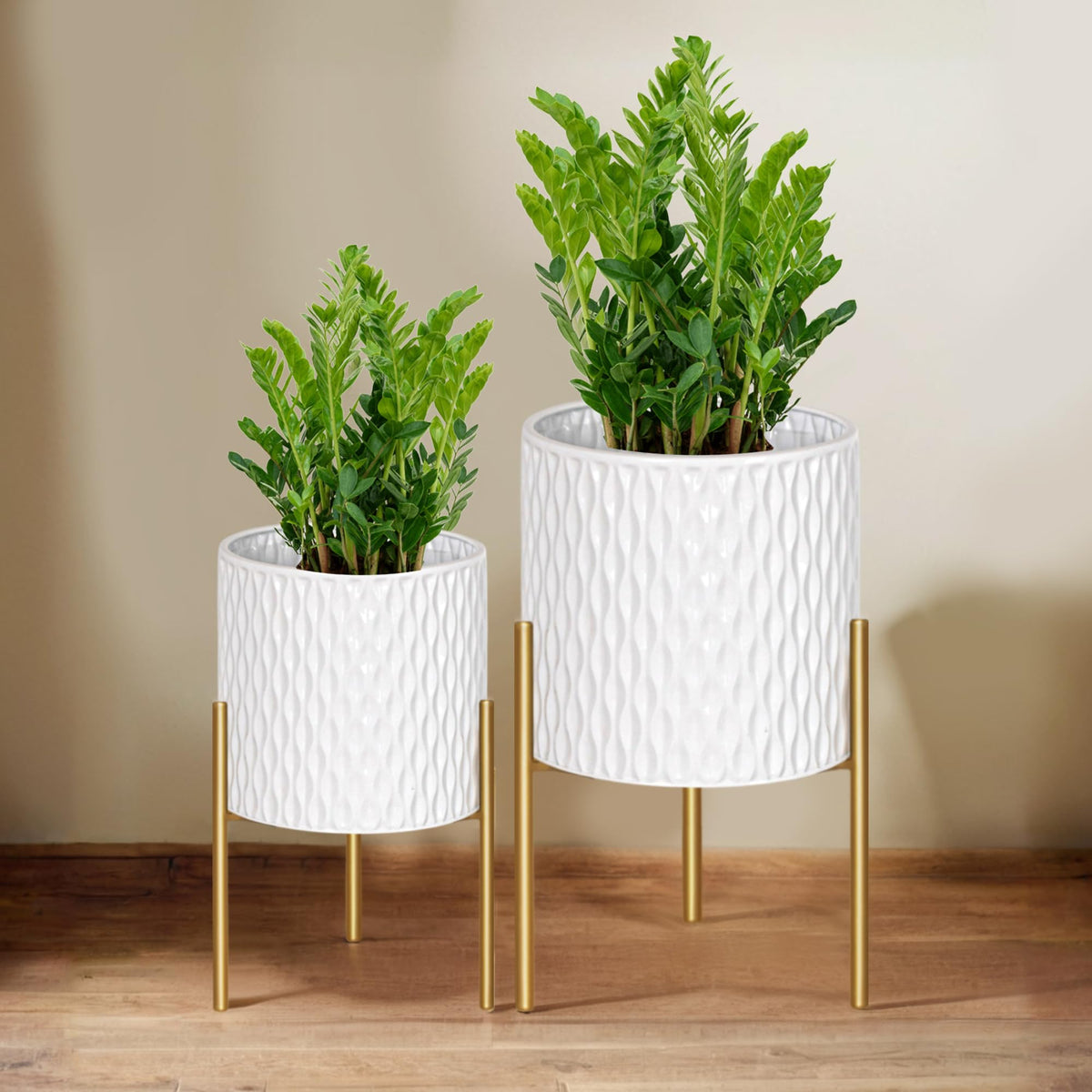 ARNIS Modern Metal Planter Pots with Stands, Set of 2