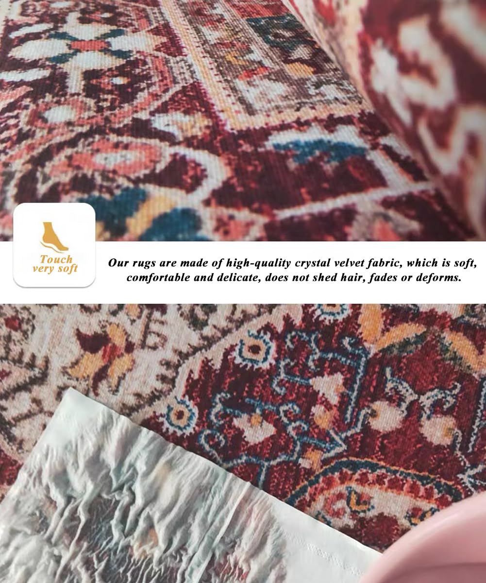 Washable Boho Runner Rug with Rubber Backing, 6 x 21 ft