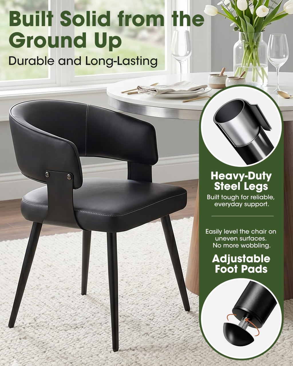 Euklea Modern Faux Leather Dining Chairs, Set of 2