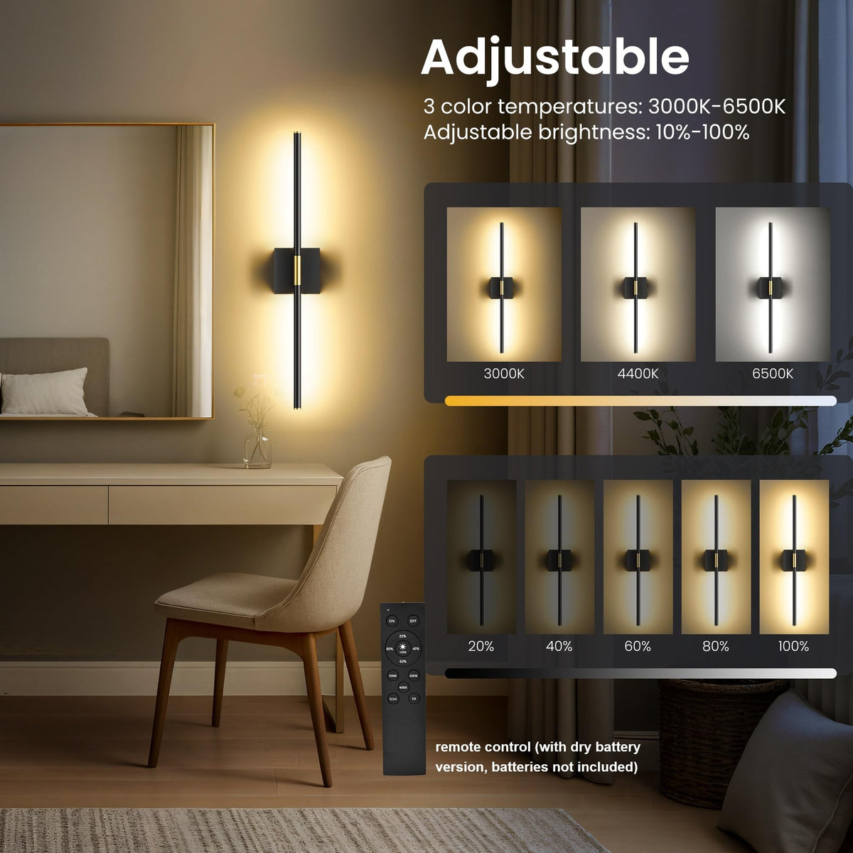 SyncGlow 10000mAh Battery-Operated Wall Sconces, Set of 2