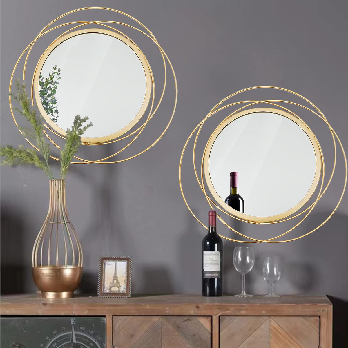 Cityelf Sunburst Round Decorative Wall Mirrors, Set of 3