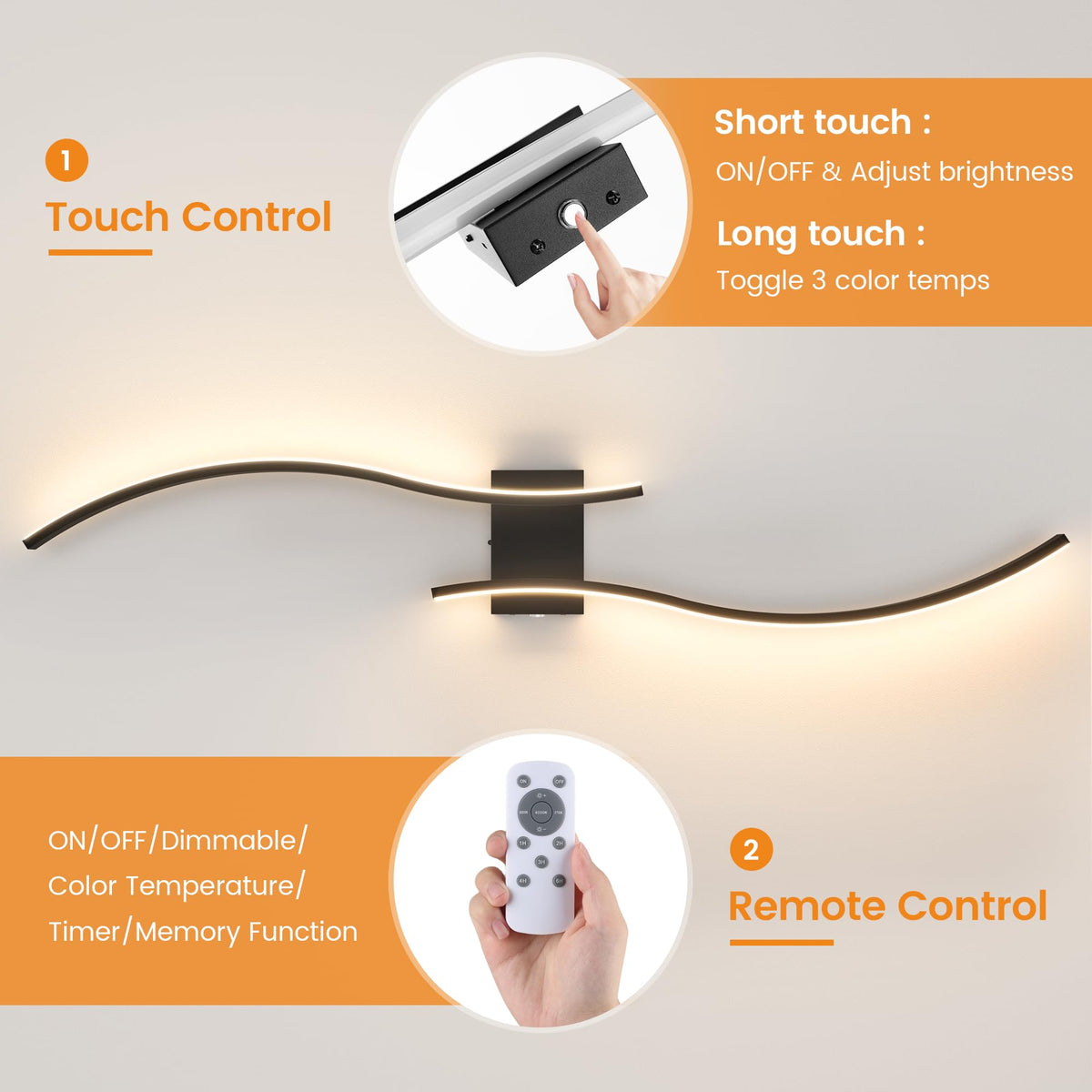 VOLISUN Rechargeable Dimmable Wall Sconces, Set of 2