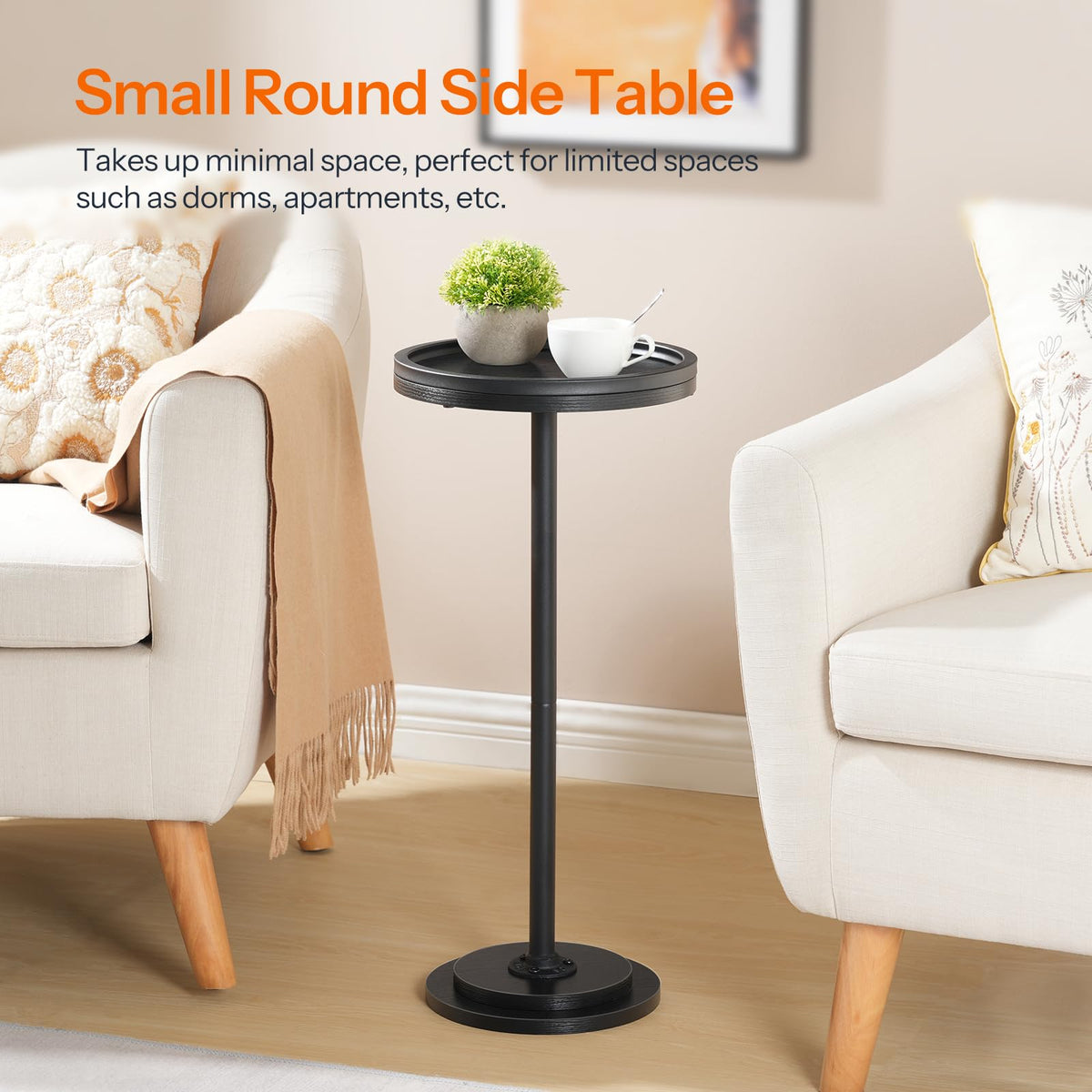 HOOBRO Round Pedestal Side Table for Small Spaces