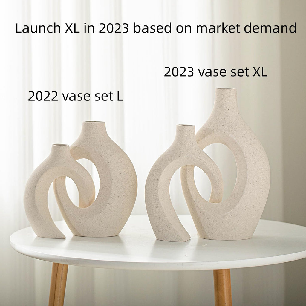 Lvases Cream White Hollow Ceramic Decorative Vases, Set of 2