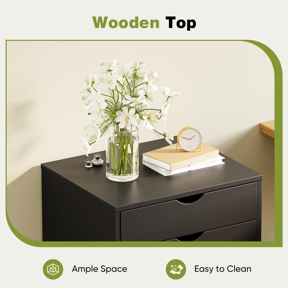 Sweetcrispy Wooden Drawer Storage Chest with Wheels