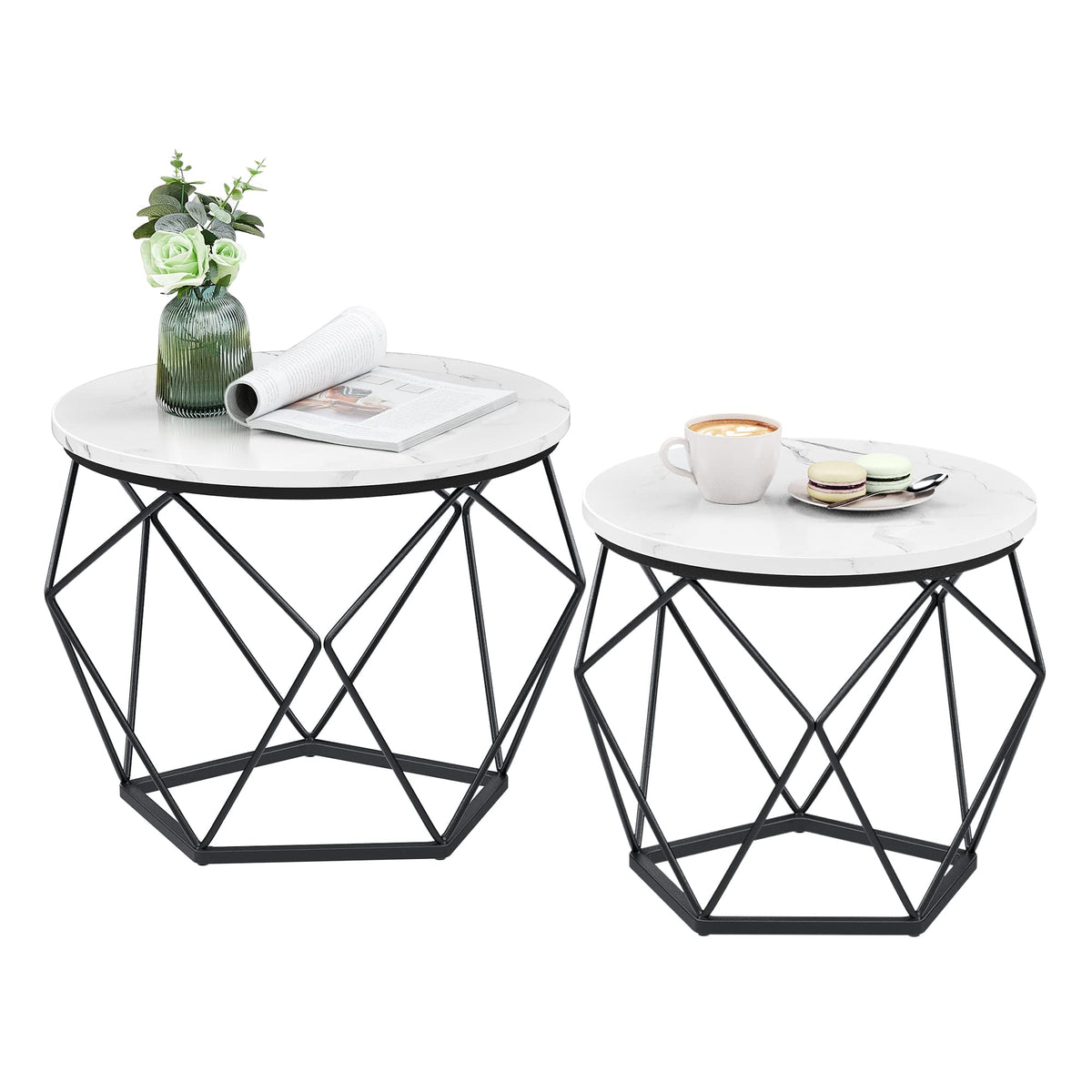 VASAGLE Round Coffee Tables with Steel Frame, Set of 2