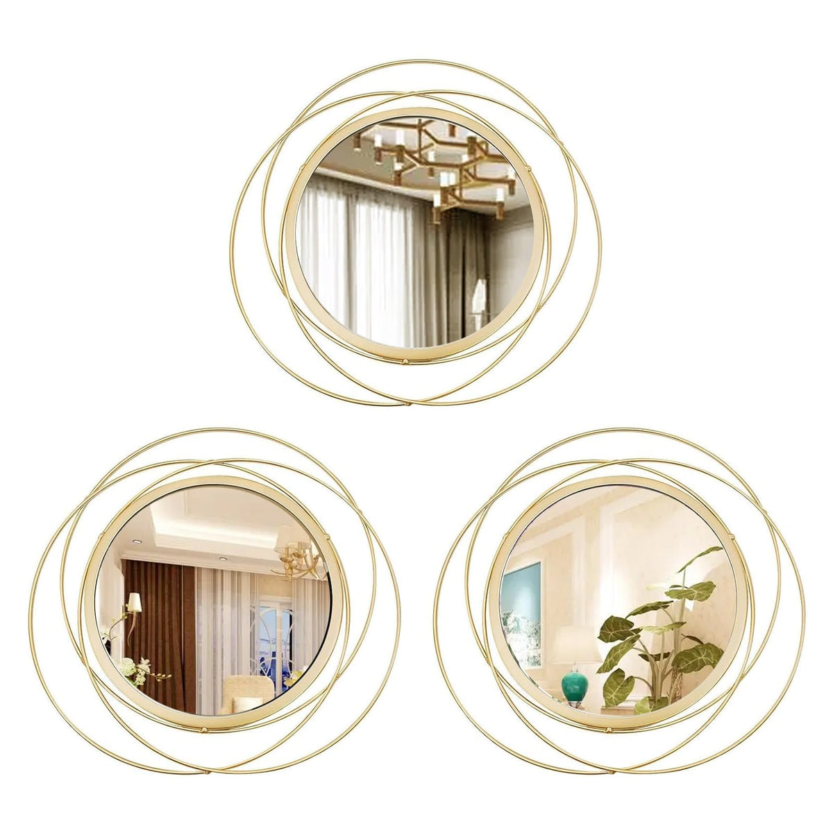 Cityelf Sunburst Round Decorative Wall Mirrors, Set of 3