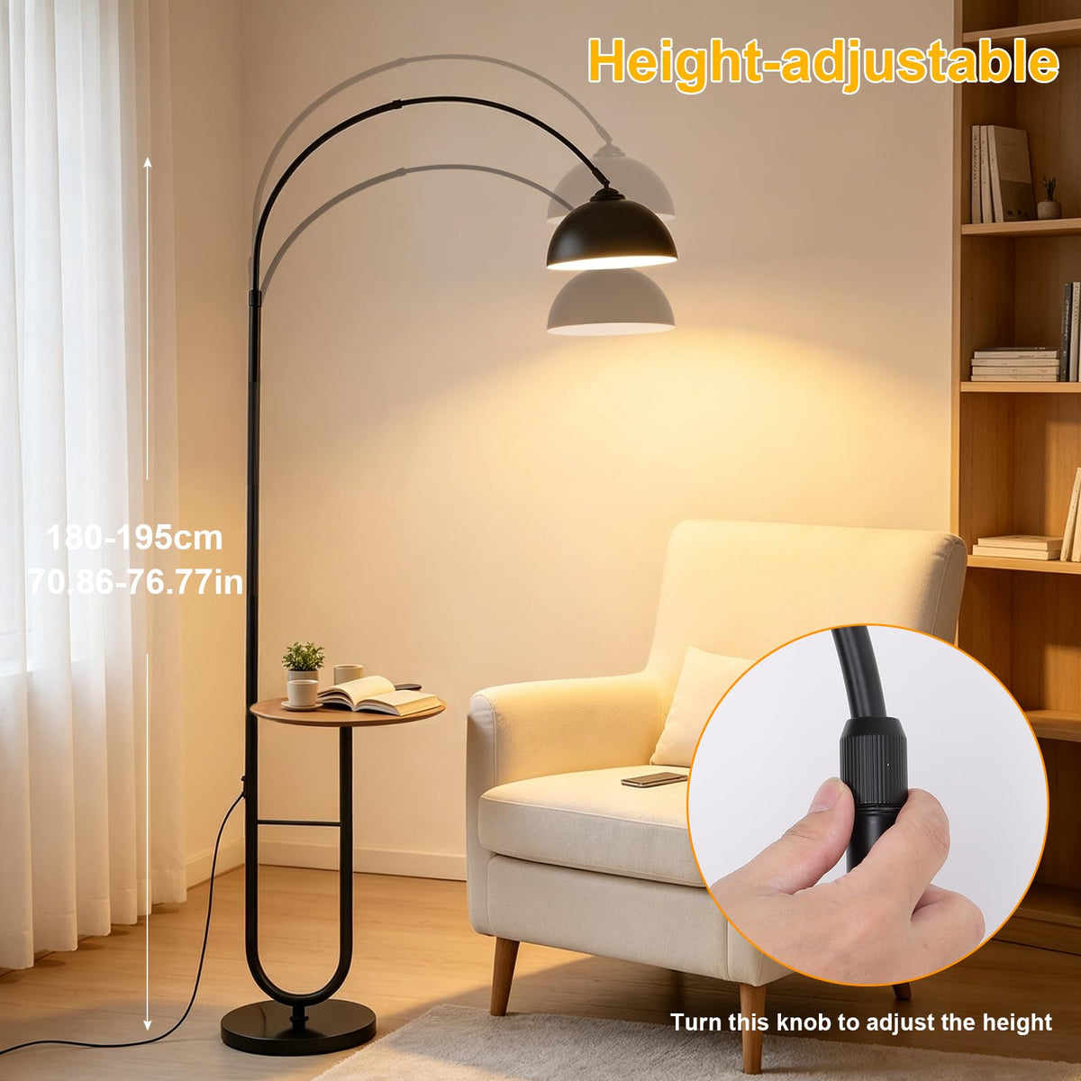 Arc Floor Lamp with Table,E26 Bulb Included