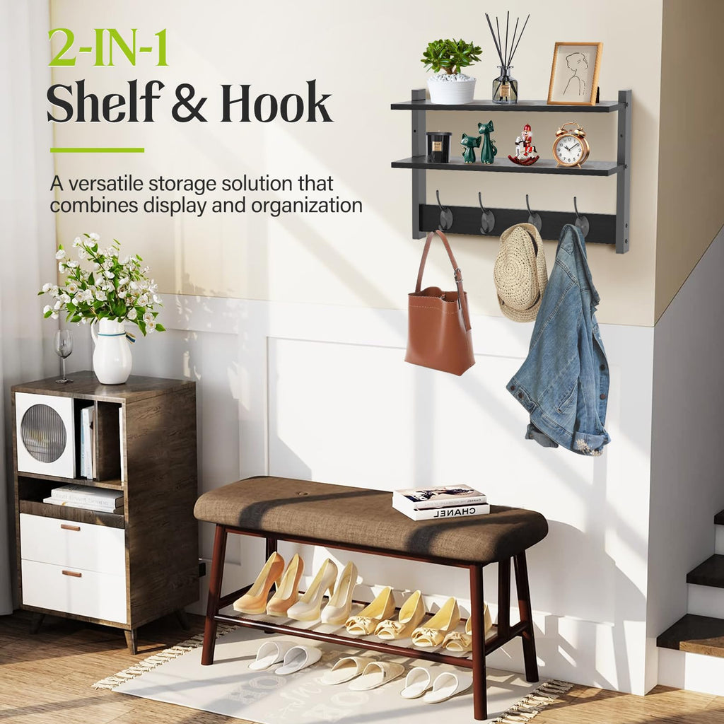 Orapoke 17-Inch Wall Shelf with 5 Double Coat Hooks