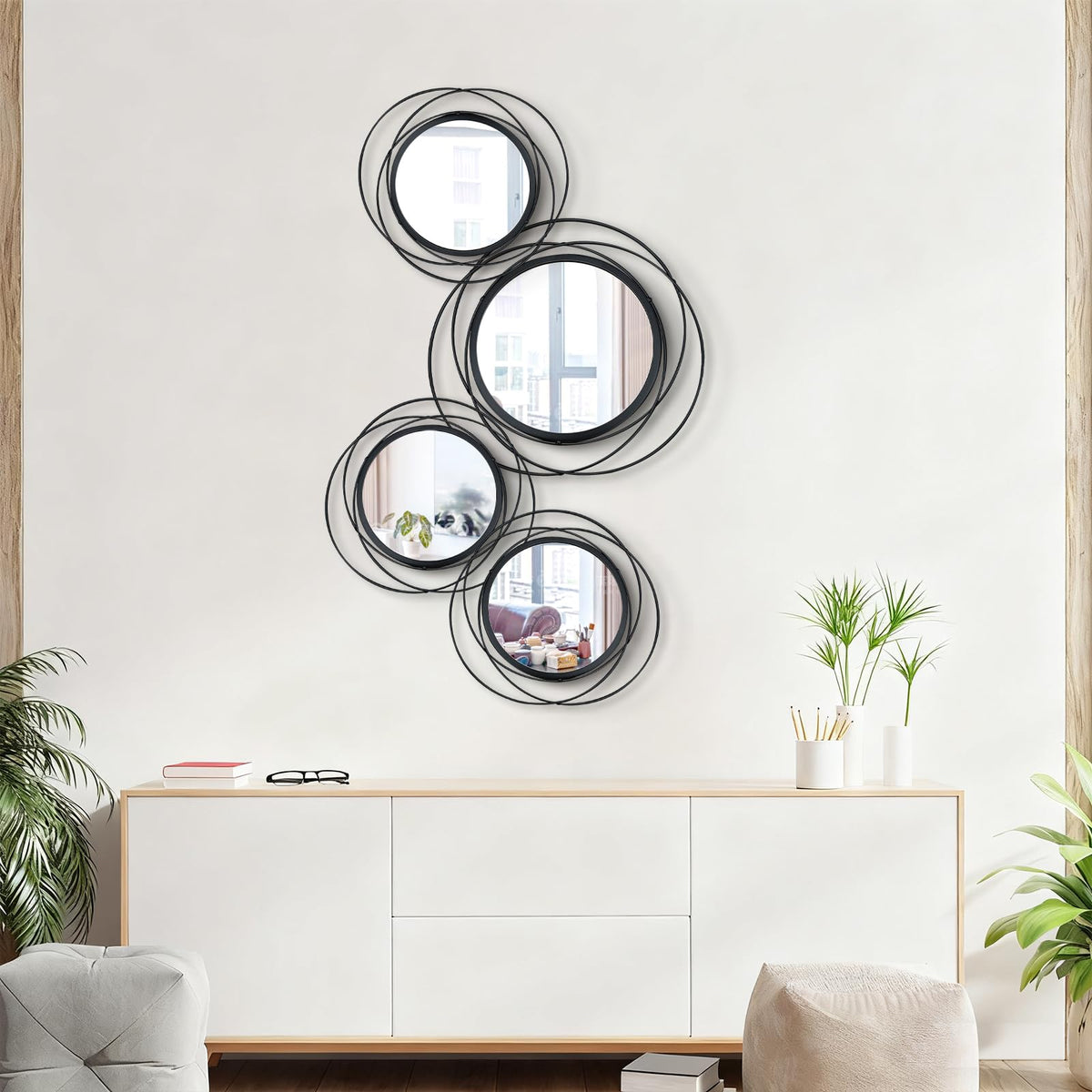 Cityelf Sunburst Round Decorative Wall Mirrors, Set of 3