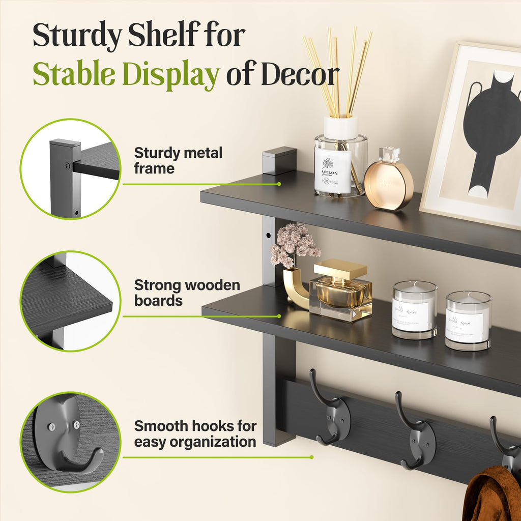 Orapoke 17-Inch Wall Shelf with 5 Double Coat Hooks