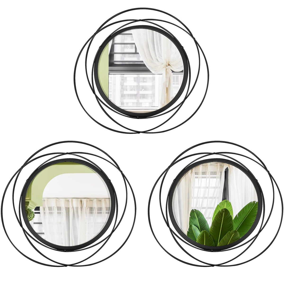 Cityelf Sunburst Round Decorative Wall Mirrors, Set of 3