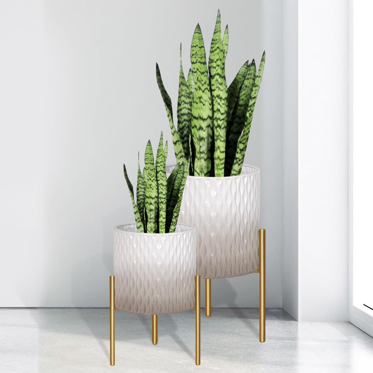 ARNIS Modern Metal Planter Pots with Stands, Set of 2