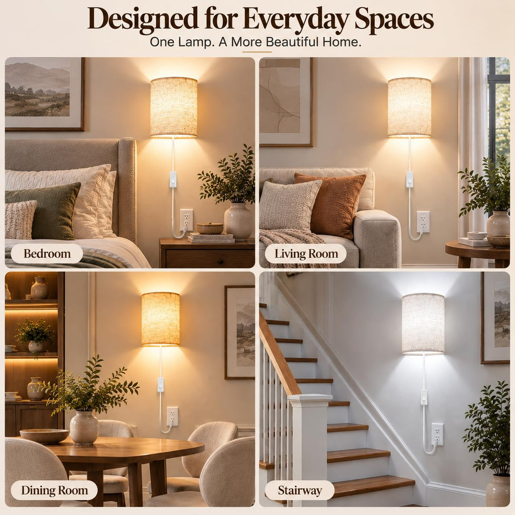 Yunaking Dimmable Plug-In Wall Sconces, Set of 2