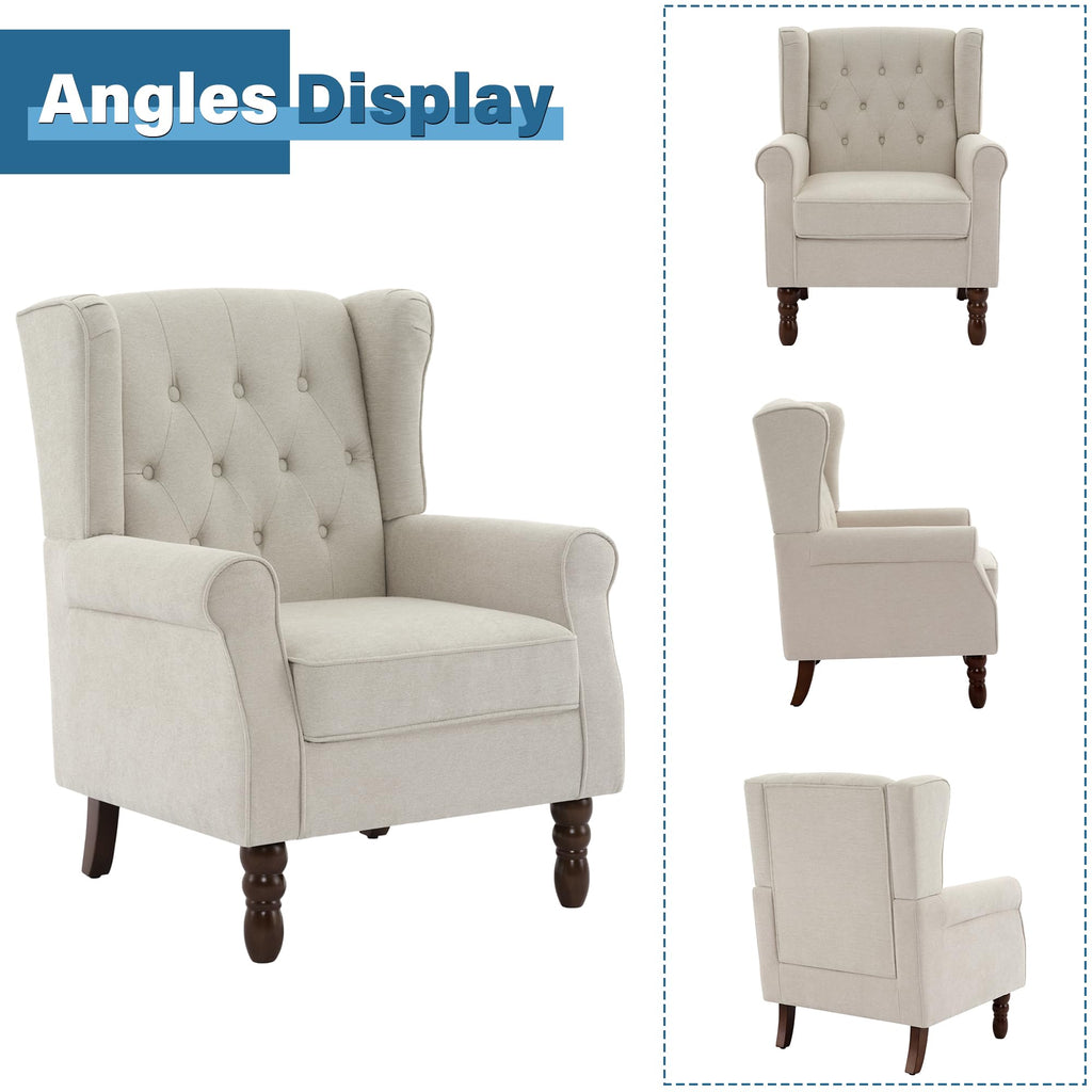 Qatiby Tufted Wingback Accent Chair, High Back Armchair for Living Room