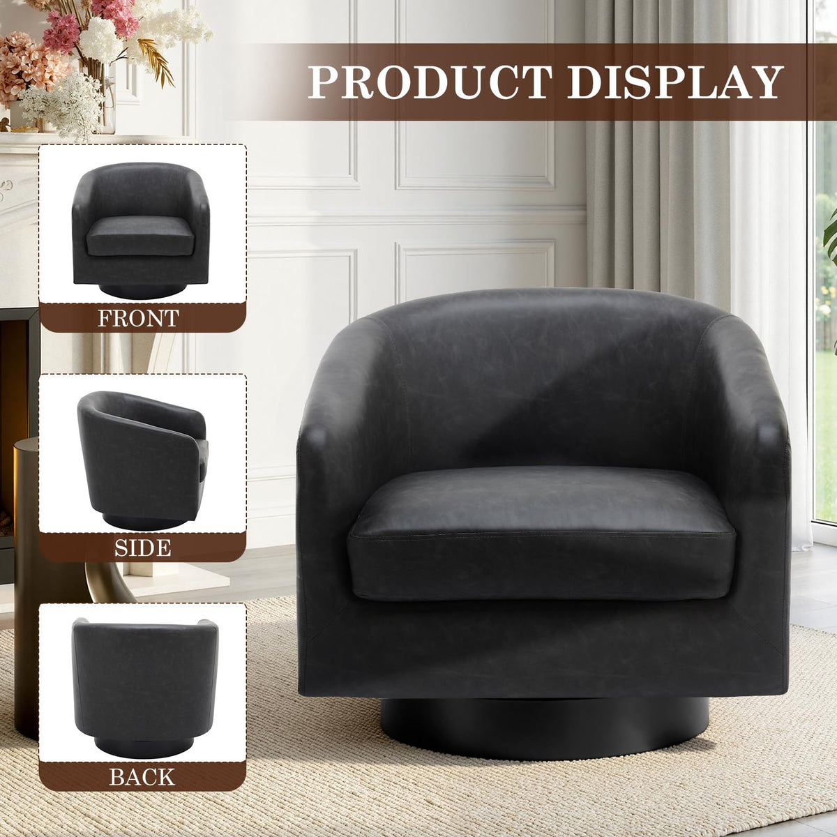 UIXE Swivel Barrel Accent Armchair for Living Room