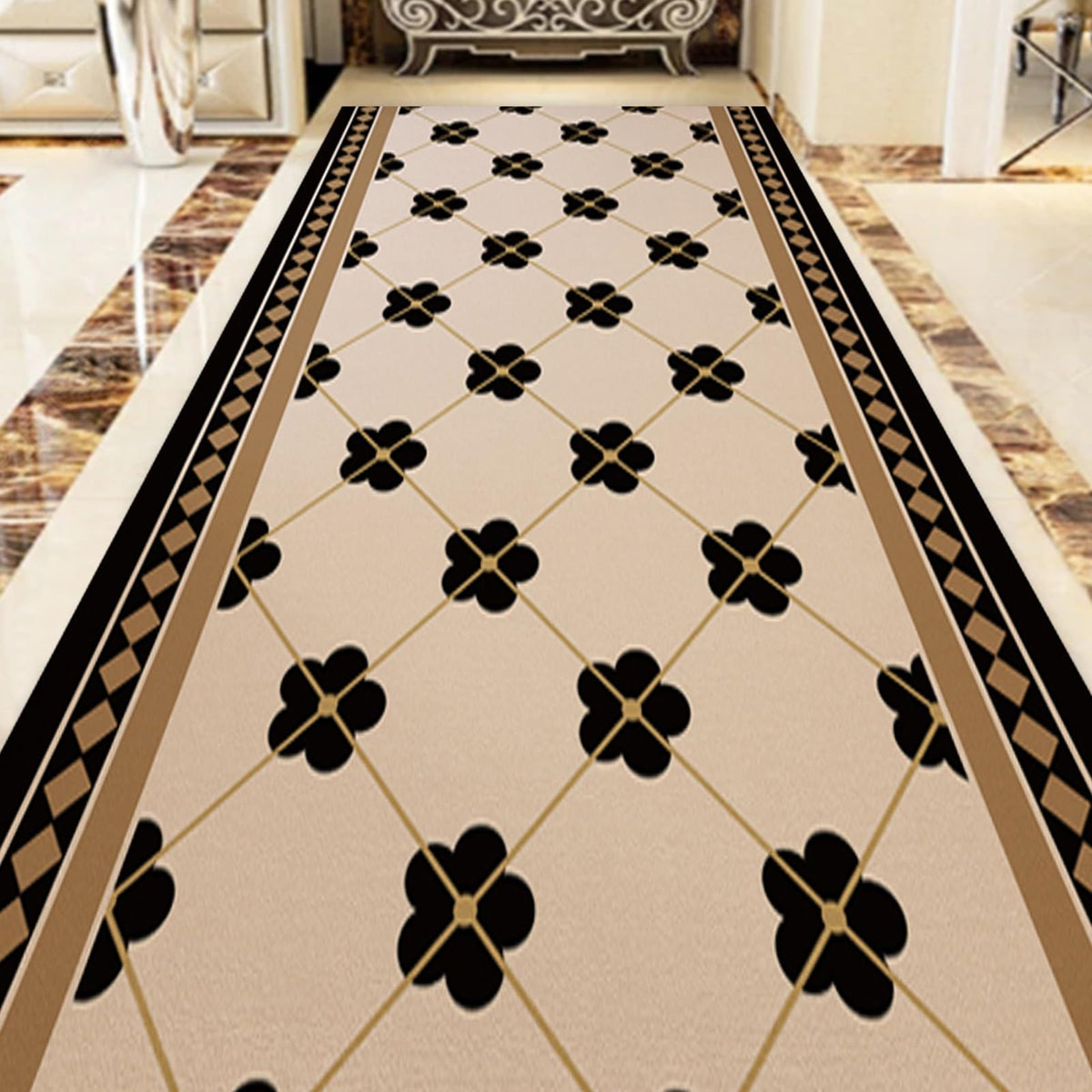 Washable Floral Non-Slip Runner Rug, 4.3 x 26.2 ft