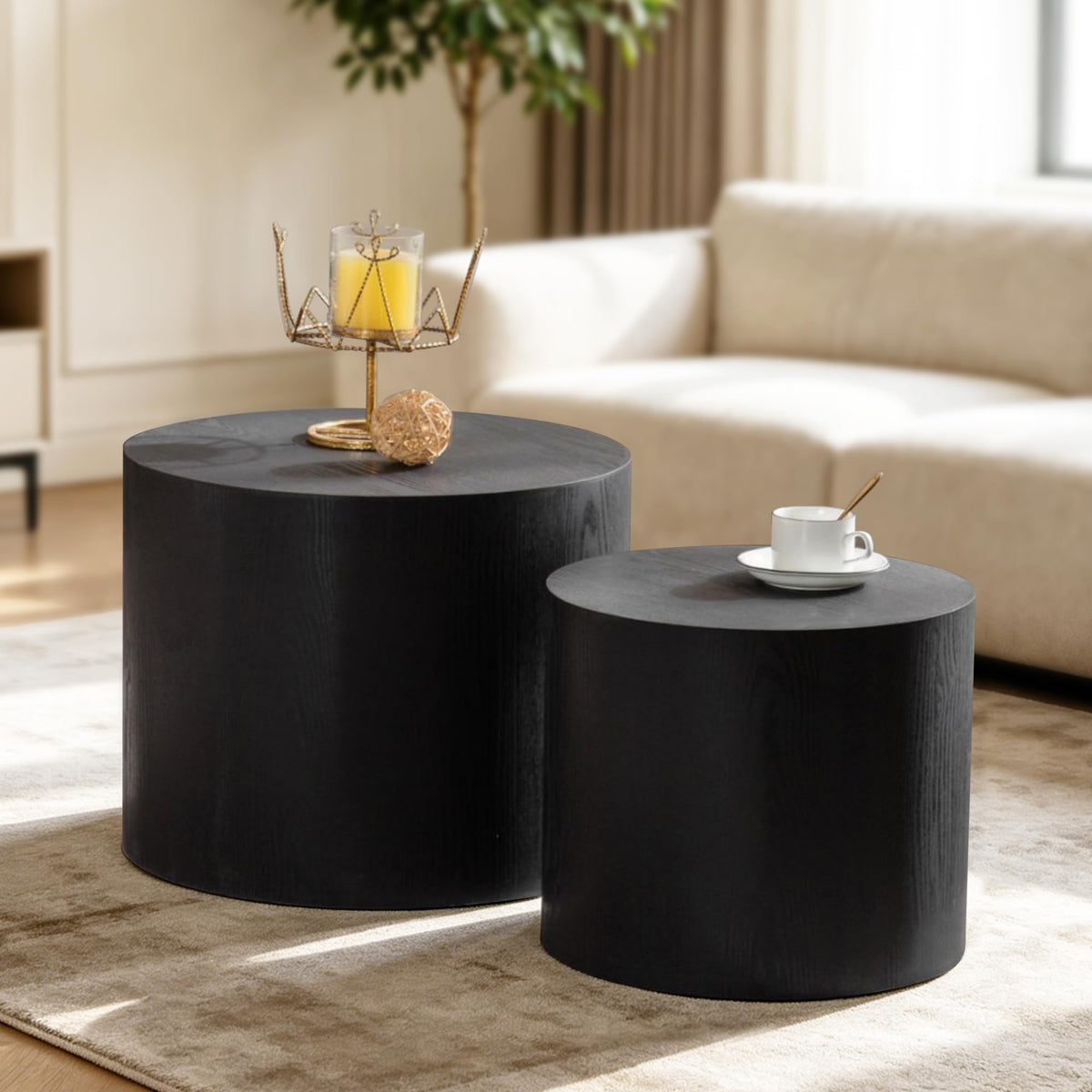 Dorivibe Round Wooden Nesting Coffee Tables, Set of 2