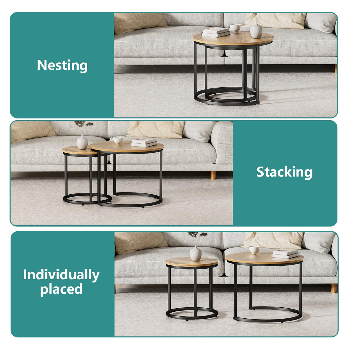 Smuxee Nesting Coffee Tables for Living Room, Set of 2