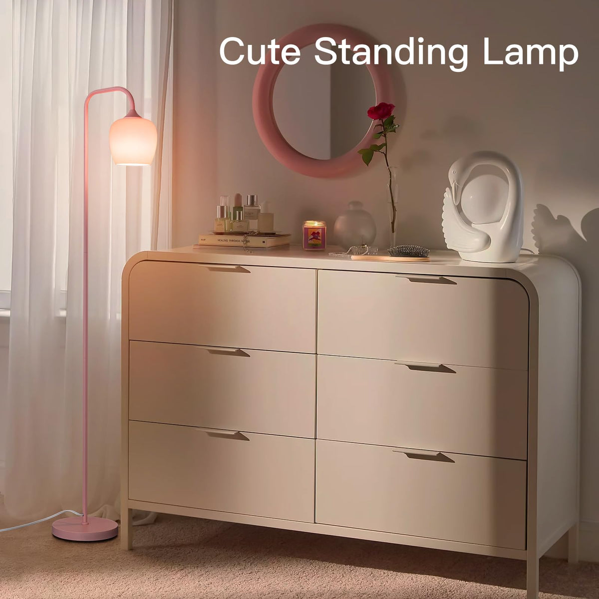 ONEWISH Floor Lamp with Side Table & USB Charging Ports