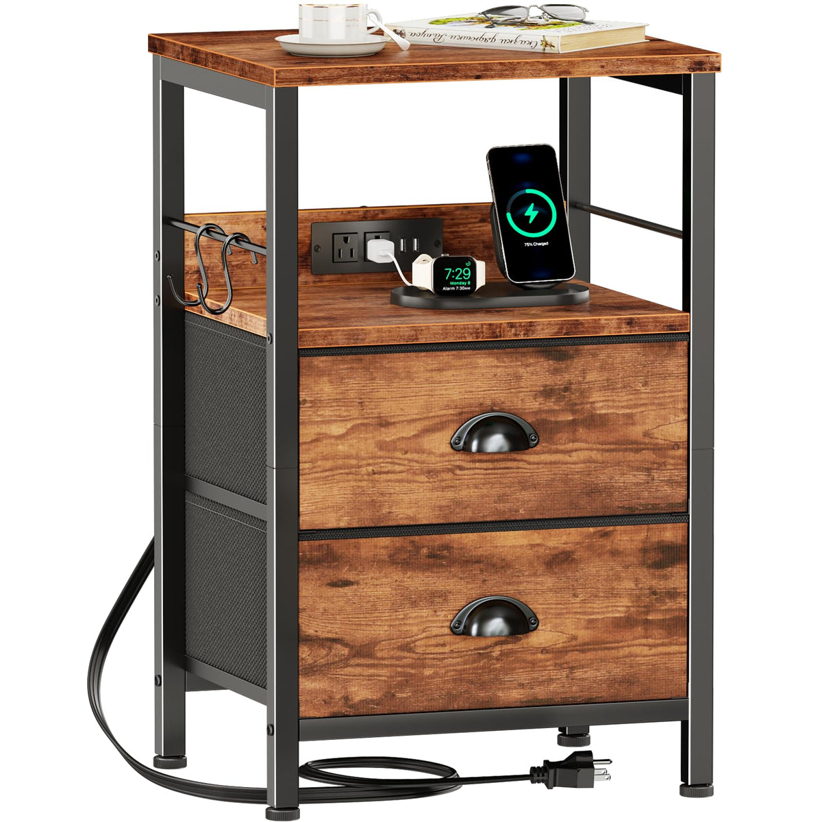 Furologee Nightstands with Charging Station, Set of 2