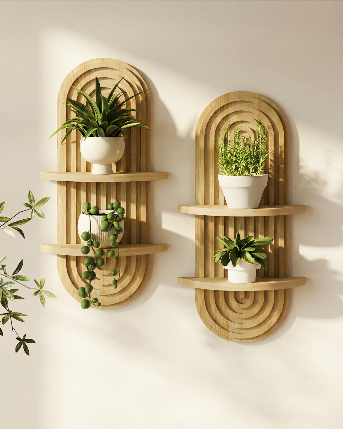 Bamworld Boho 2-Tier Wooden Plant Wall Shelf & Holder