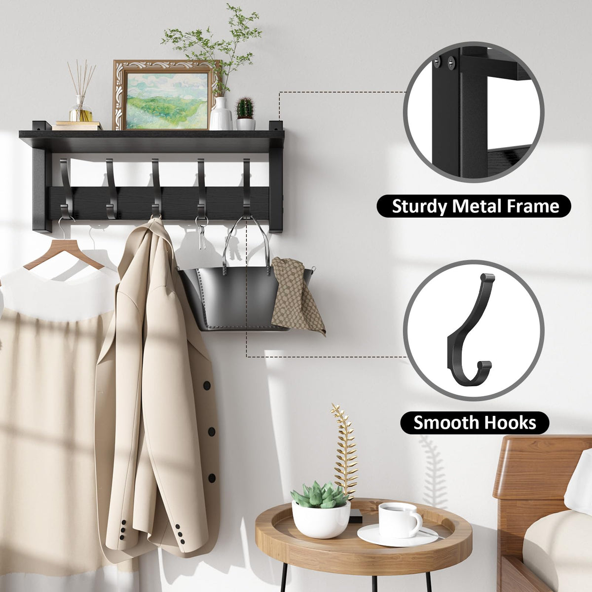 Optish 17.1-Inch Wall-Mounted Coat Rack with Shelf