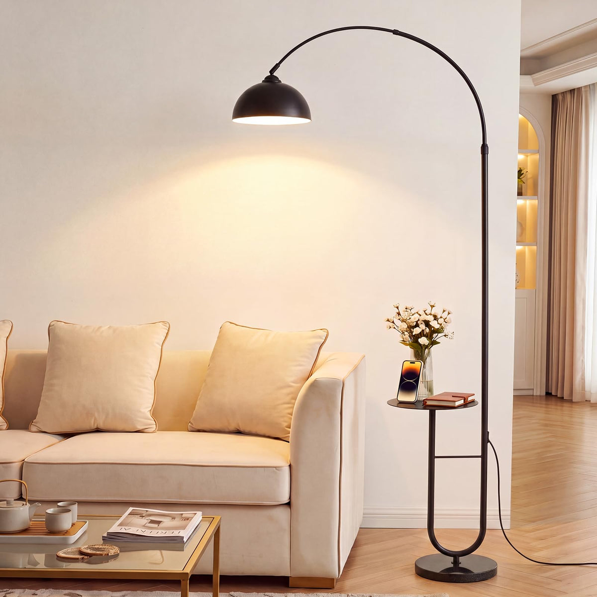 Arc Floor Lamp with Table,E26 Bulb Included