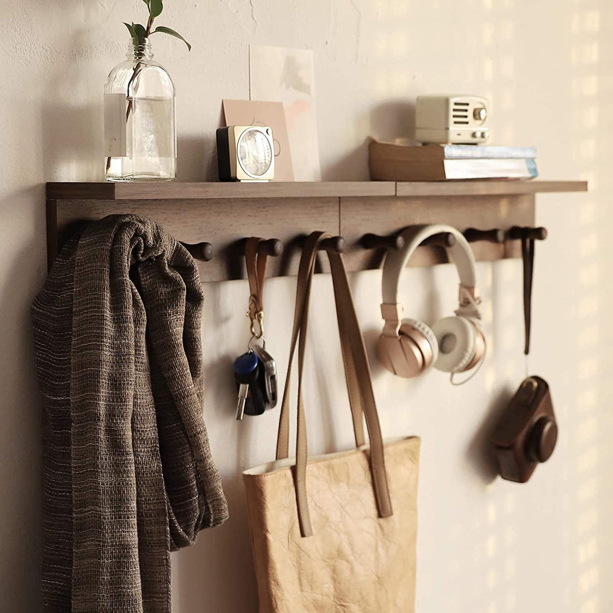 XAOMLP Wooden Wall-Mounted Coat Rack with Hooks