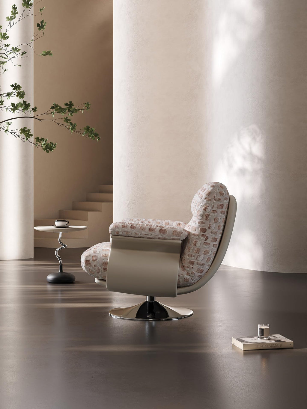 EDLME Swivel Accent Chair with Ottoman – Blush Beige