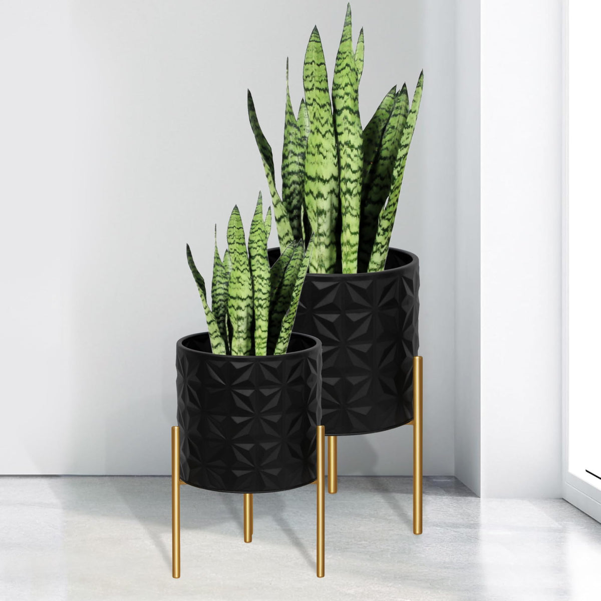 ARNIS Modern Metal Planter Pots with Stands, Set of 2