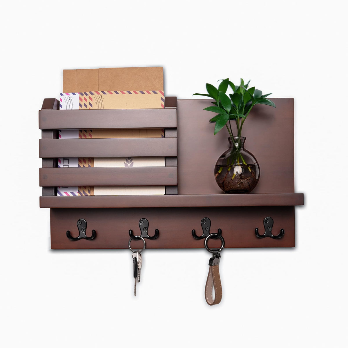 BAWADE Modern Wooden Entryway Wall Shelf with Hooks