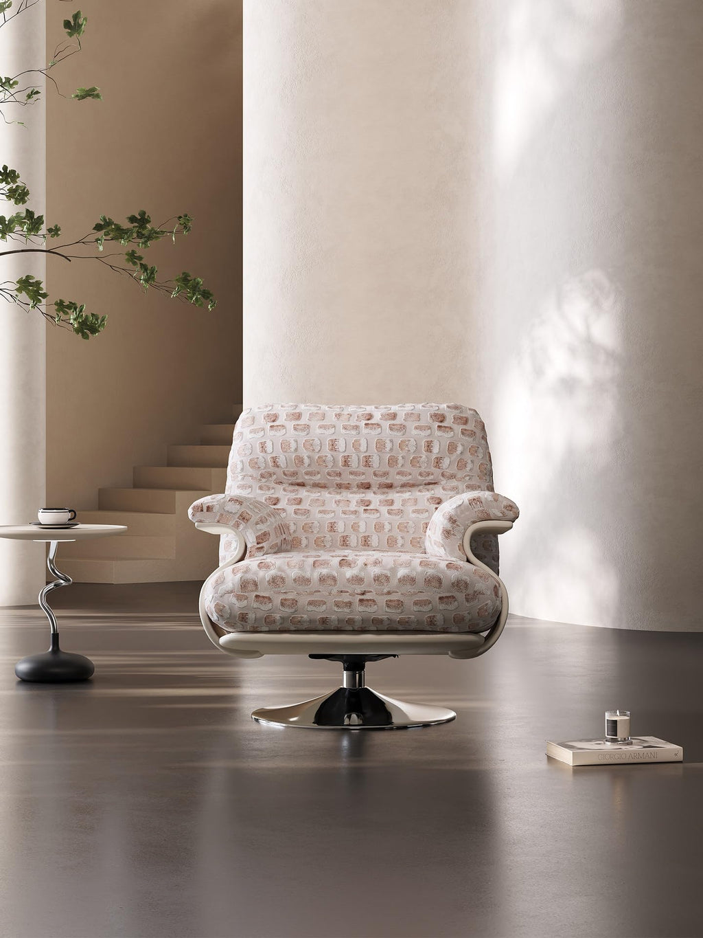 EDLME Swivel Accent Chair with Ottoman – Blush Beige