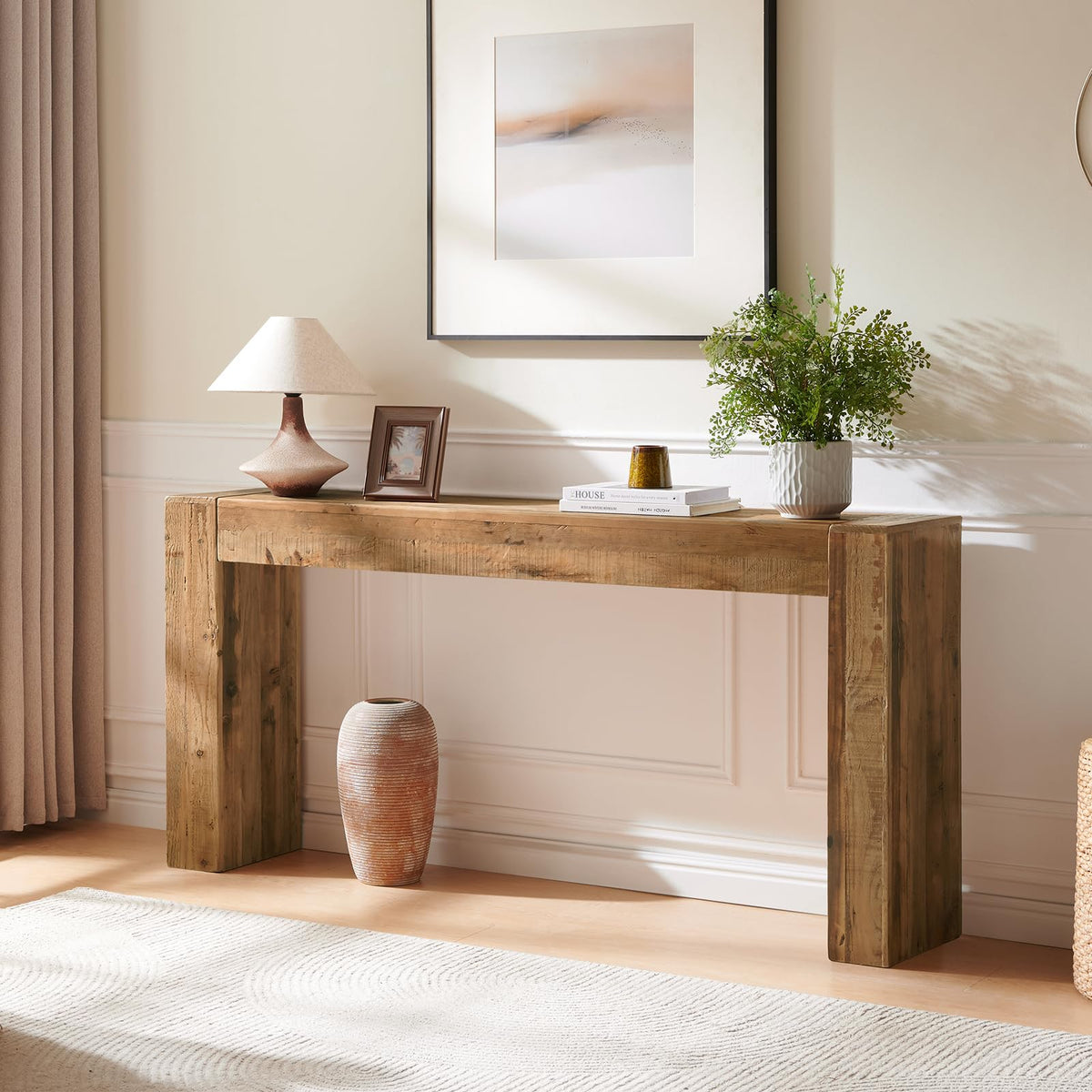 WINWY Solid Wood Console Table for Entryway & Living Room