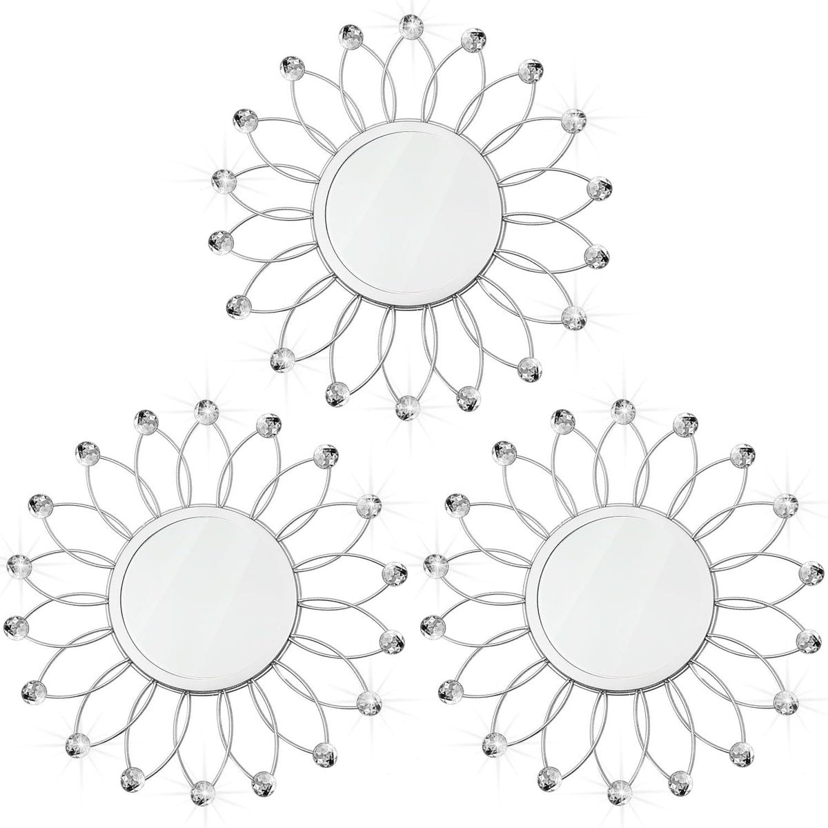 Gold Metal Sunburst Decorative Wall Mirrors, Set of 3