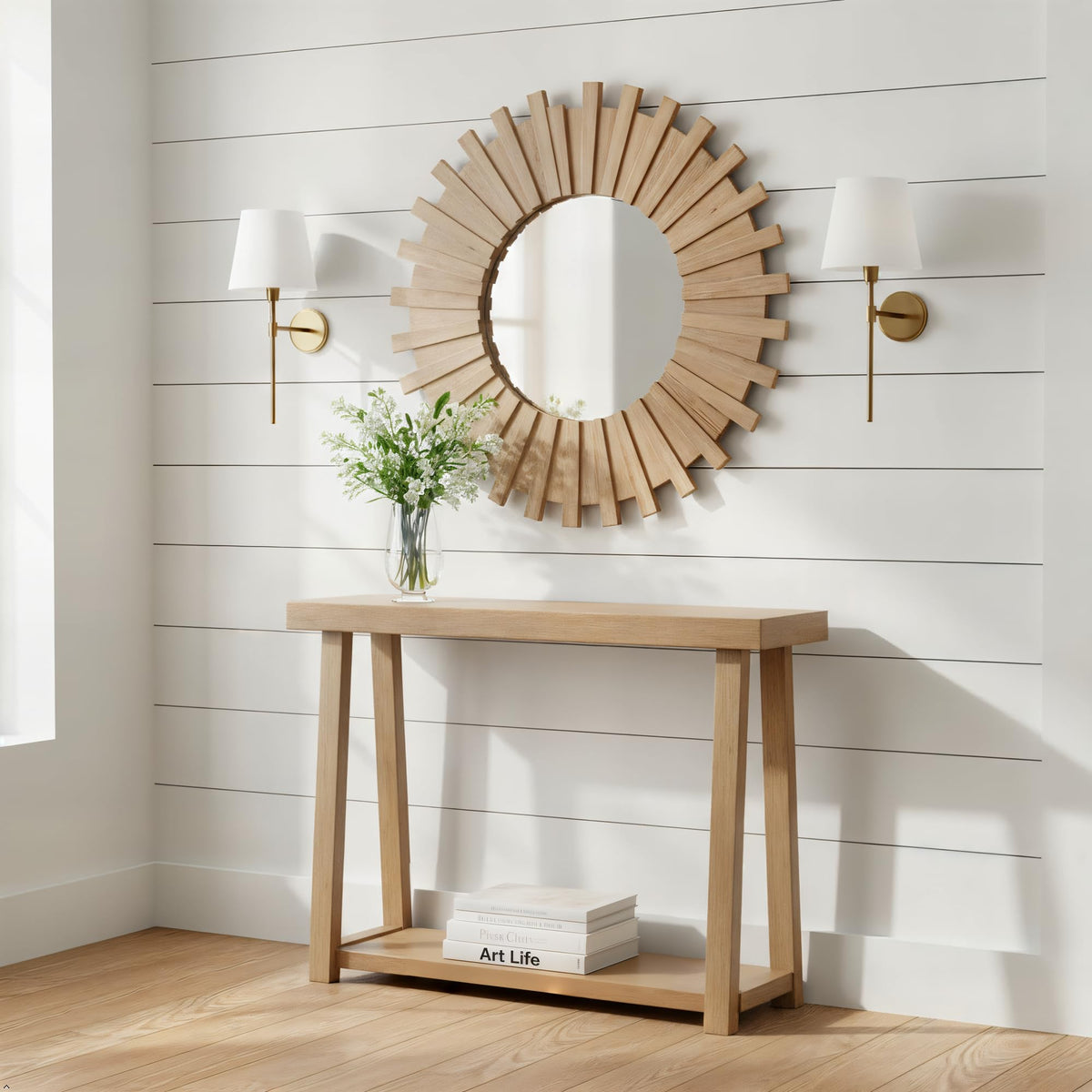 Plank+Beam Solid Wood Console Table with Storage Shelf