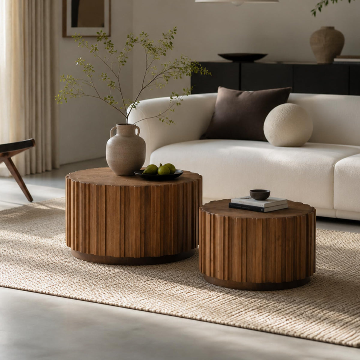 Dorivibe Round Wooden Nesting Coffee Tables, Set of 2
