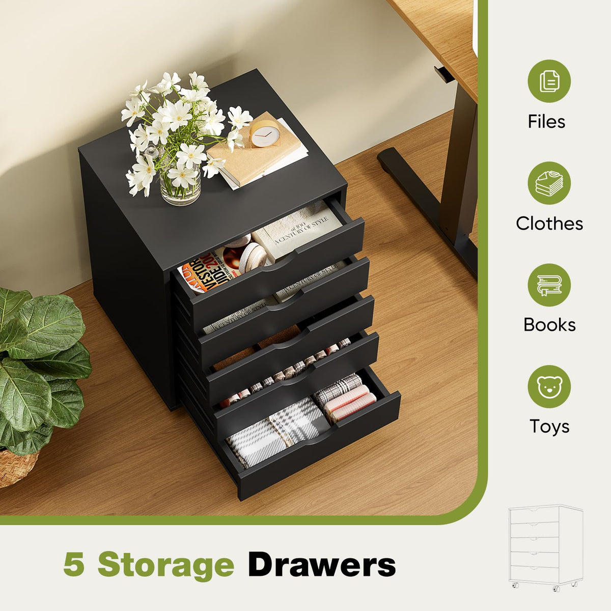 Sweetcrispy Wooden Drawer Storage Chest with Wheels