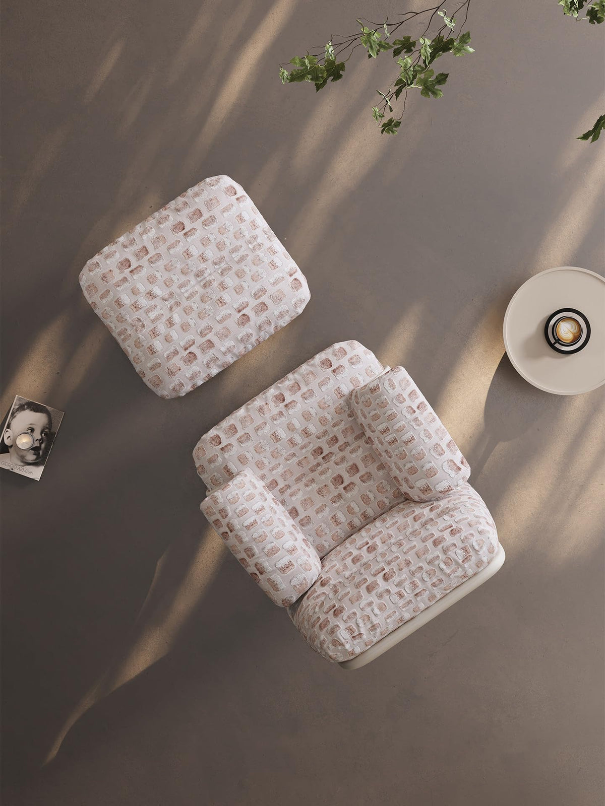 EDLME Swivel Accent Chair with Ottoman – Blush Beige