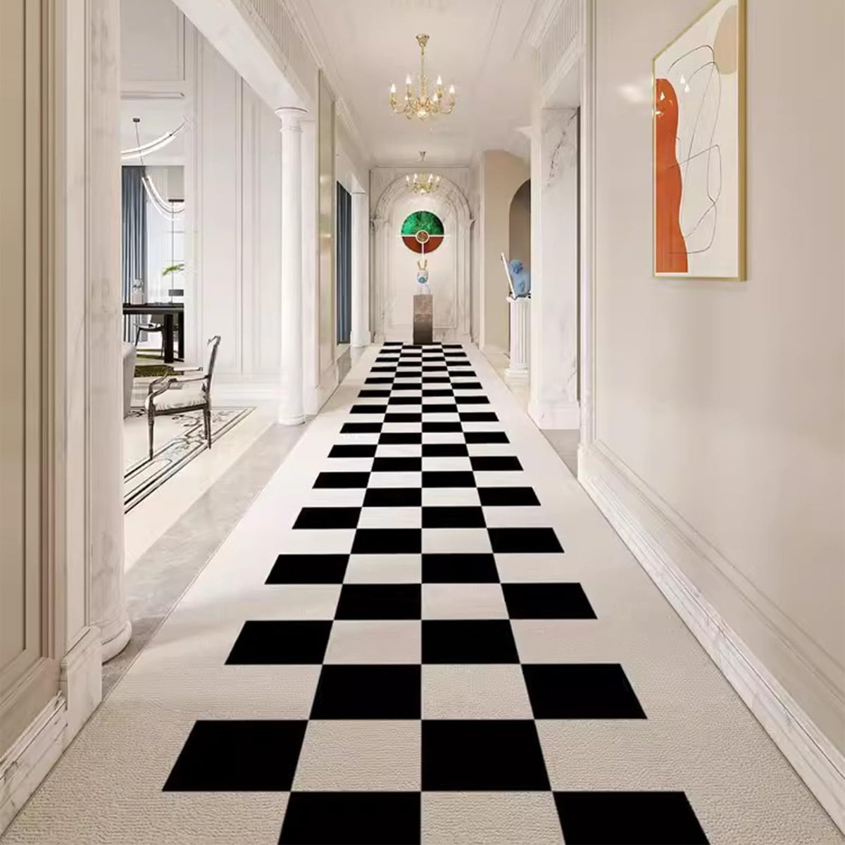 Black & White Trellis Hallway Runner Rug, 4.3 x 26 ft